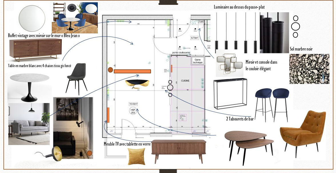 planche tendance d'un projet d'amenagement décoration intérieur